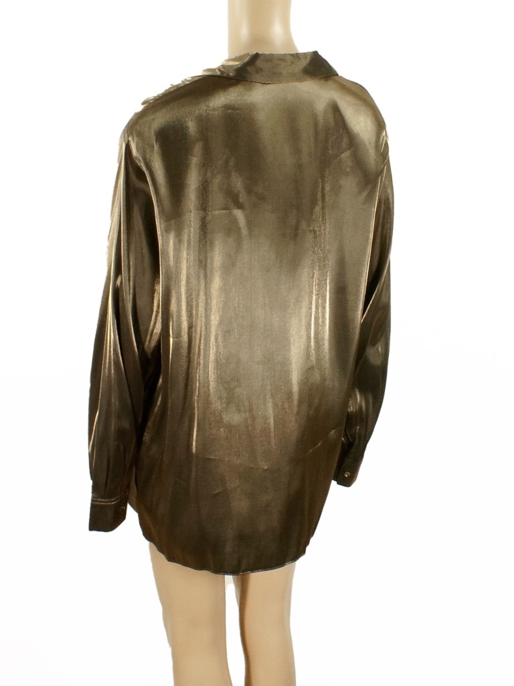 Vintage Liquid Gold Bronze Metallic Satin Shirt Blouse Button Up Shiny Top - Picture 6 of 6